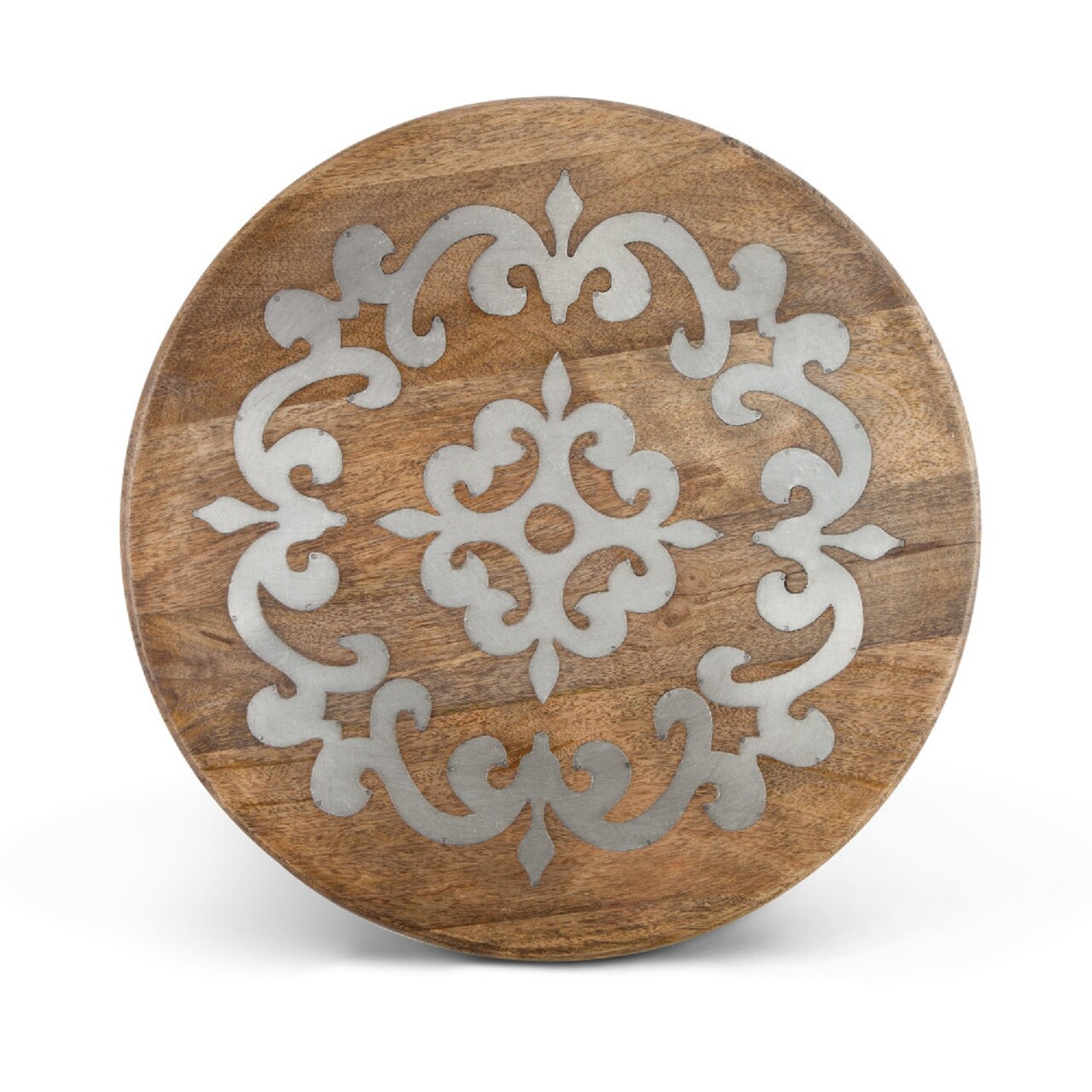 Contemporary Home Living 18" Brown and Gray Wooden Inlay Round Lazy Susan